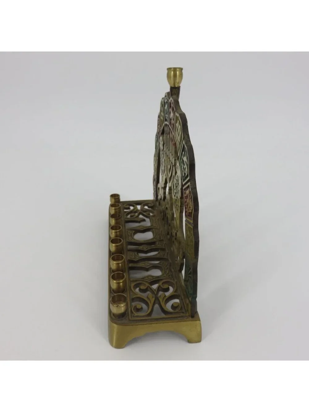 VTG Brass Metal 12 Tribes With Lions Menorah Chanukkah Hanukkah Candle Holder